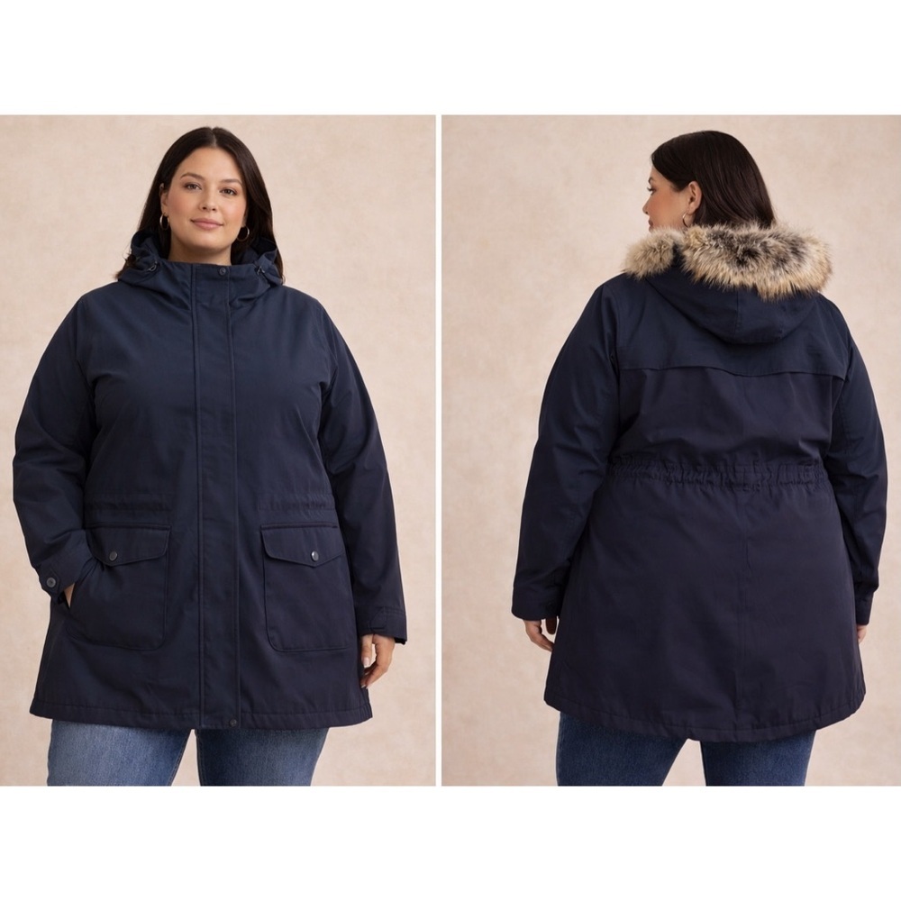NWT BARBOUR Plus Swanage Faux Fur-Lined & Trim Parka Size 1X (14-16) Waterproof